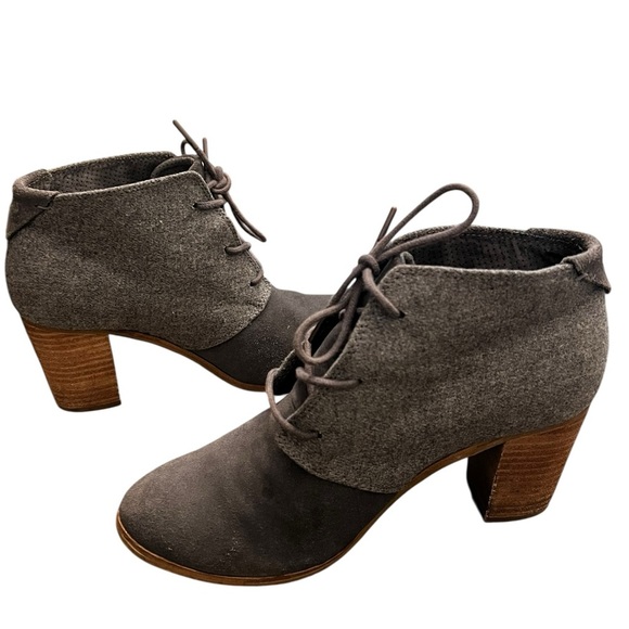 Toms Lunata‎ Grey Suede Block Heeled Lace-Up Booties 9.5 - Picture 3 of 8